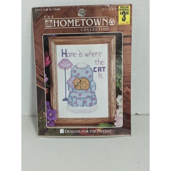 Cat In A Chair Cross Stitch Hometown Collection 5" x 7" New -082047 - Picture 1 of 2